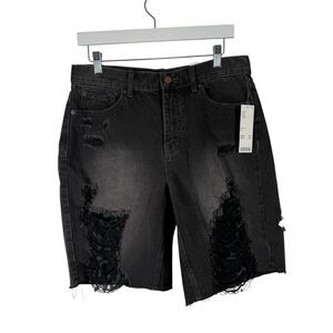 BDG Urban Outfitters Baggy Bermuda Shorts Grey Denim Distressed NWT Womens 28